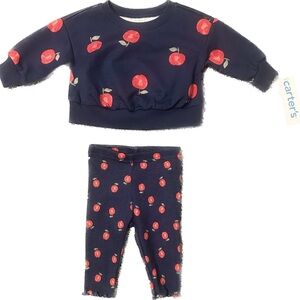 Carter's Navy and Red Apple Baby two piece sweatshirt set size 3 months NEW